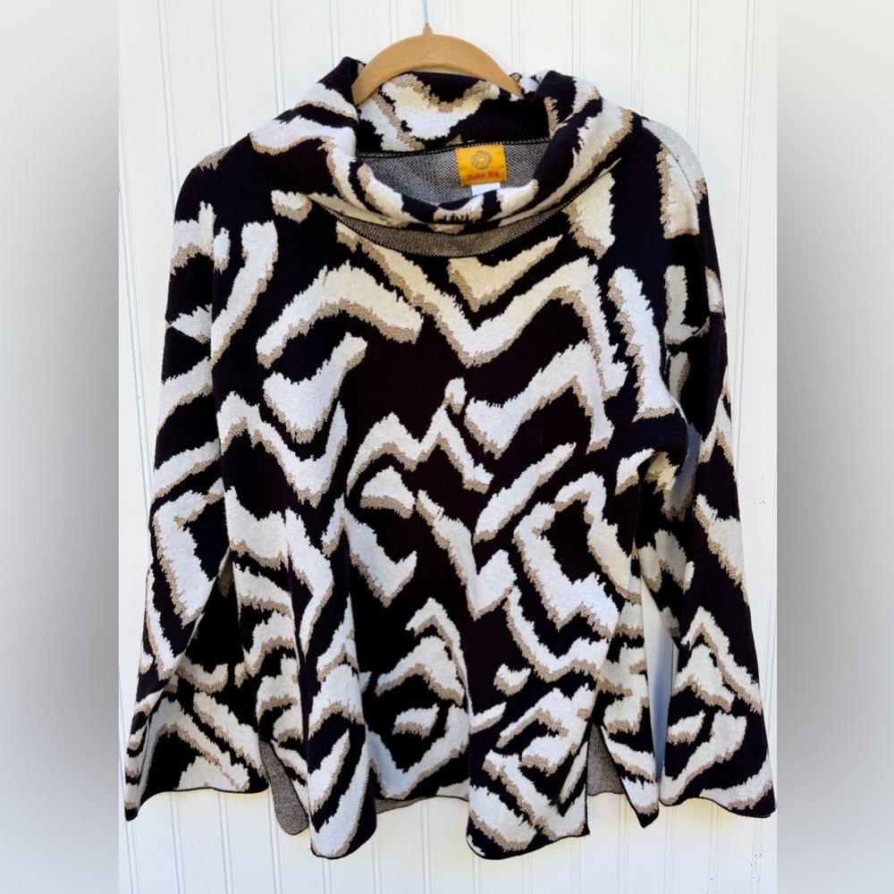 Ruby Rd. Black Gold and Cream Cowl Neck Sweater - Artsy Abstract‎